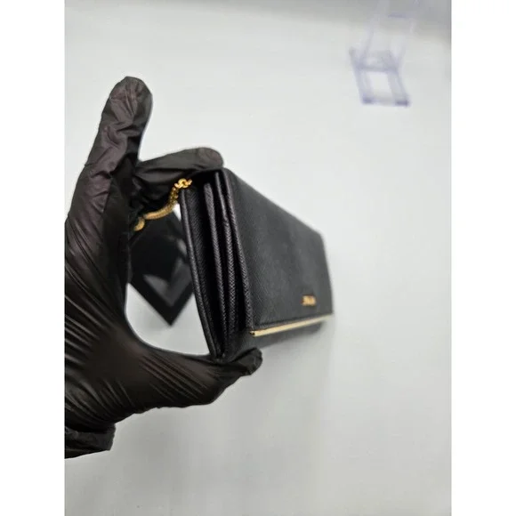 PRADA Black Saffiano Leather Wallet On Chain Flap Card Holder Clutch - Picture 8 of 14